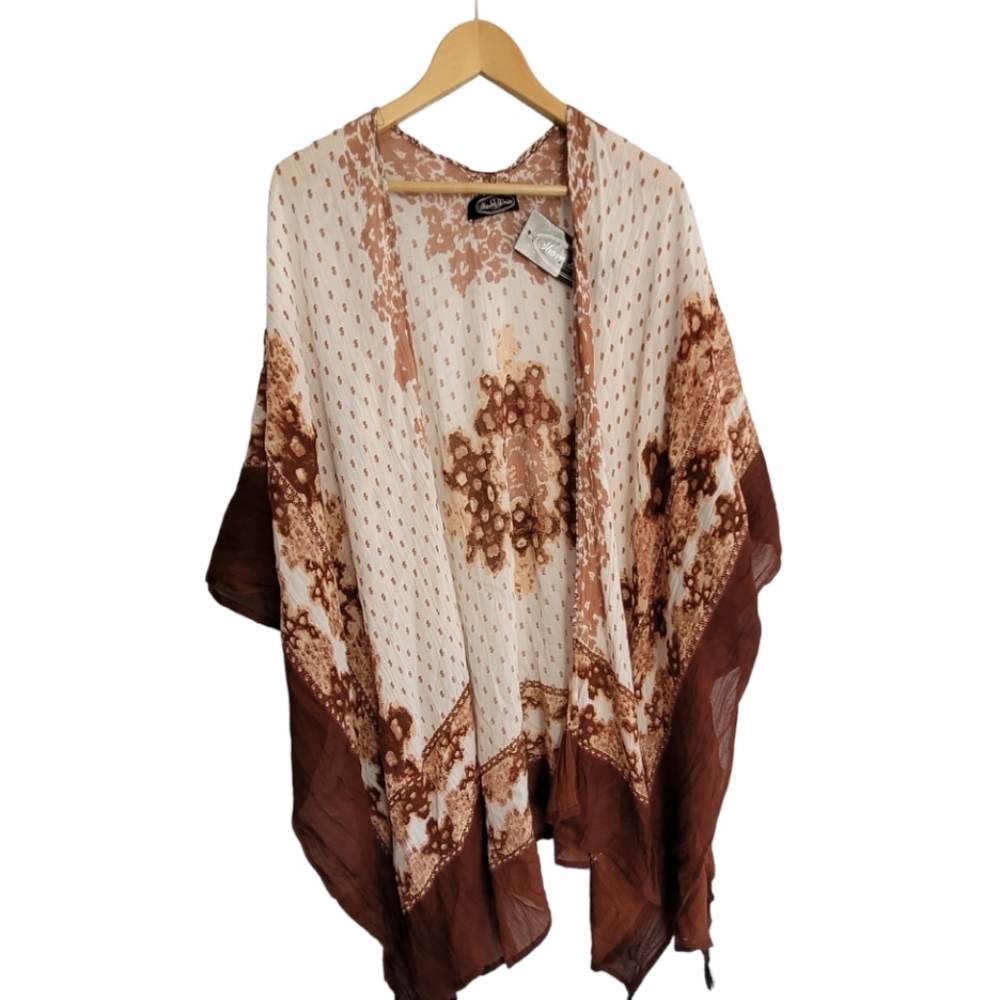Shore Drive Kimono Moroccan Print Fall Colors with Tassle Accents One Size NWT